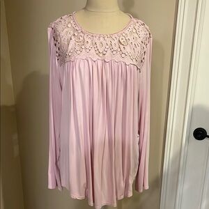 Pink Lace Detail Long Sleeve Top
